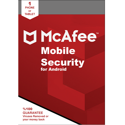 McAfee Mobile Security for Android packaging on a red background