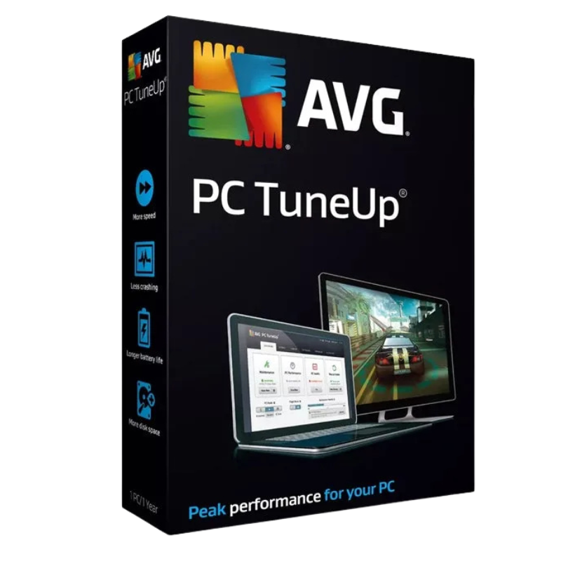 AVG PC TuneUp software packaging on a white background