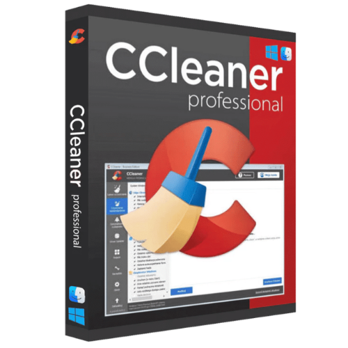 Box cover for CCleaner Professional software featuring the product's icon and a screenshot of the software interface.